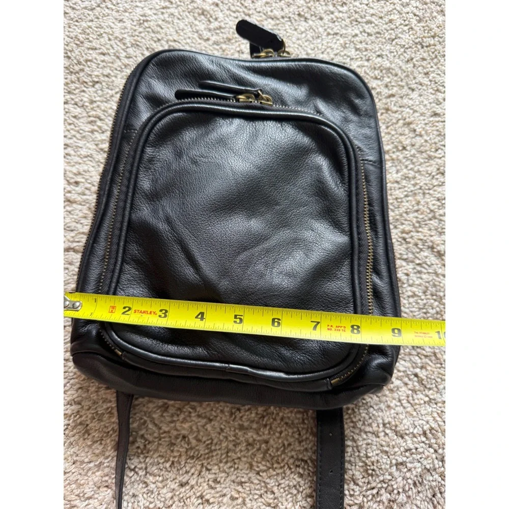 Margot Black Pebbled Leather Small Backpack Purse Minimalist Bag